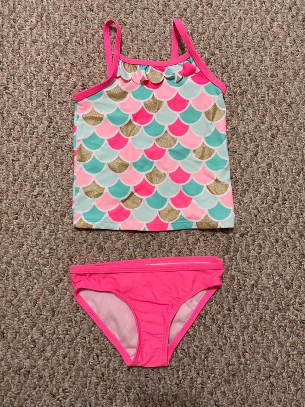 Girls' Pink Mermaid Scale Tankini Swim Set